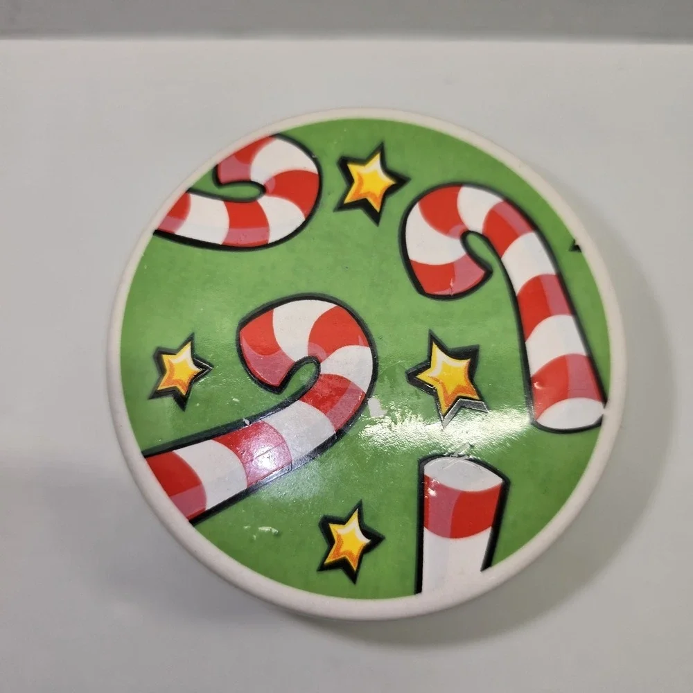 Merry Brite Candy Cane Hand‎ Painted Lidded Canister Small Seasonal Adorable